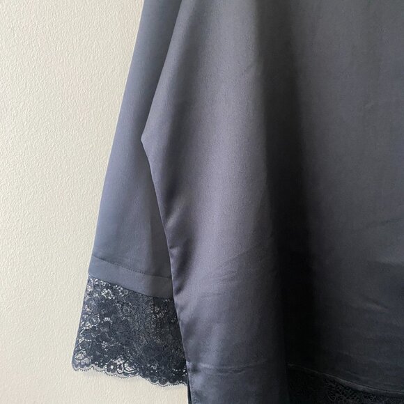 NWT Isaac Mizrah Live! Black Satin Lace Cuffs/Hem Blouse - Picture 10 of 13